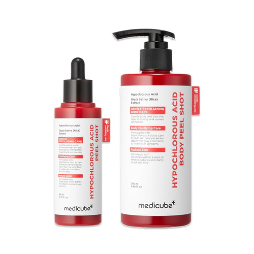 Hypochlorous Acid Rice Peel Shot Duo For Face & Body | Gentle Exfoliating Serum for Dead Skin Cells & Pore Care, Blackheads & Excess Sebum Control | Rice Extract, Hypochlorous, Panthenol for Hydrating & Smoothing Care